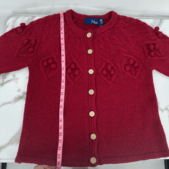 Nua Womens M Cardigan Sweater Merino Wool Silk Bubble Knit Red Ireland Fairy - Picture 7 of 13